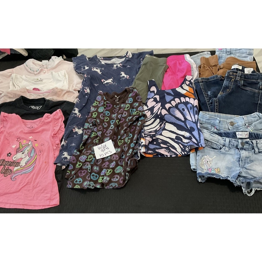 Mixed Brands Outfit Lot Girls 6/6X Tops Pants Shorts Tees 15pc Kirby Unicorn